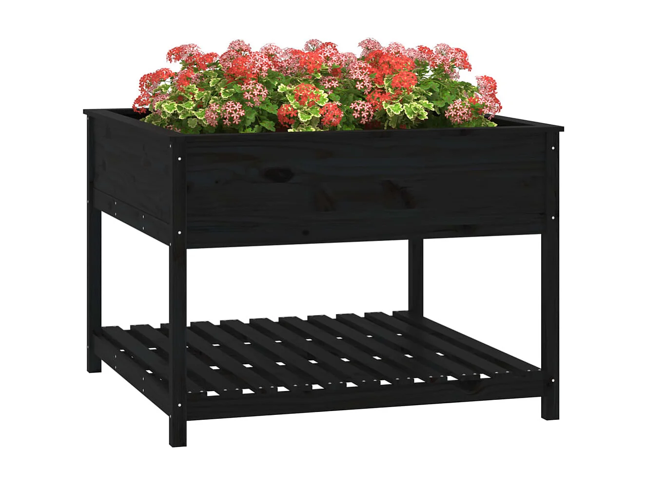 Jardinière et étagère Noir 111,5x111,5x81 Bois massif de pin