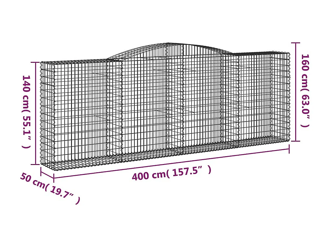 Paniers à gabions arqués 6 pcs 400x50x140-160 Fer galvanisé