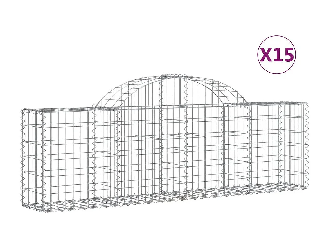 Paniers à gabions arqués 15 pcs 200x30x60-80 Fer galvanisé