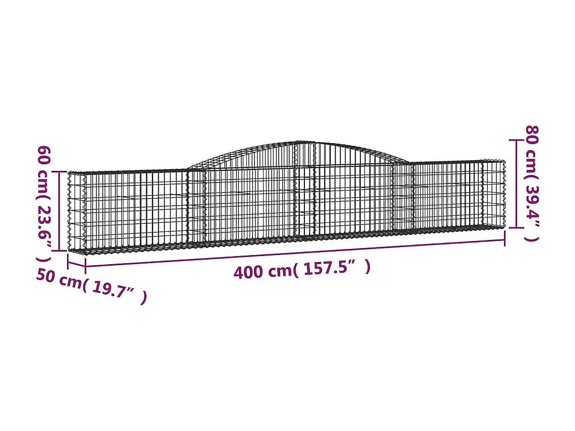 Paniers à gabions arqués 3 pcs 400x50x60-80 Fer galvanisé