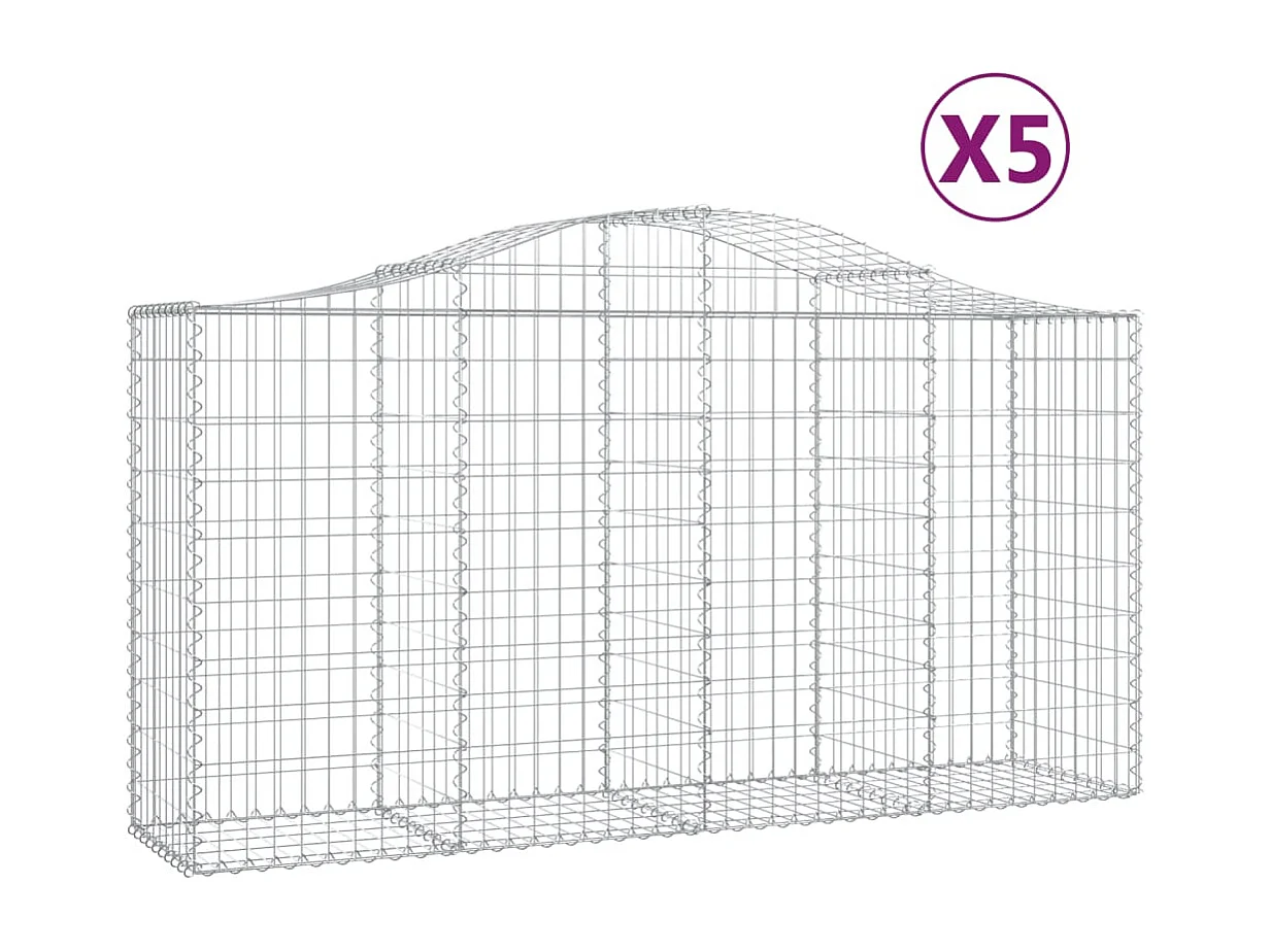 Paniers à gabions arqués 5 pcs 200x50x100-120 fer galvanisé