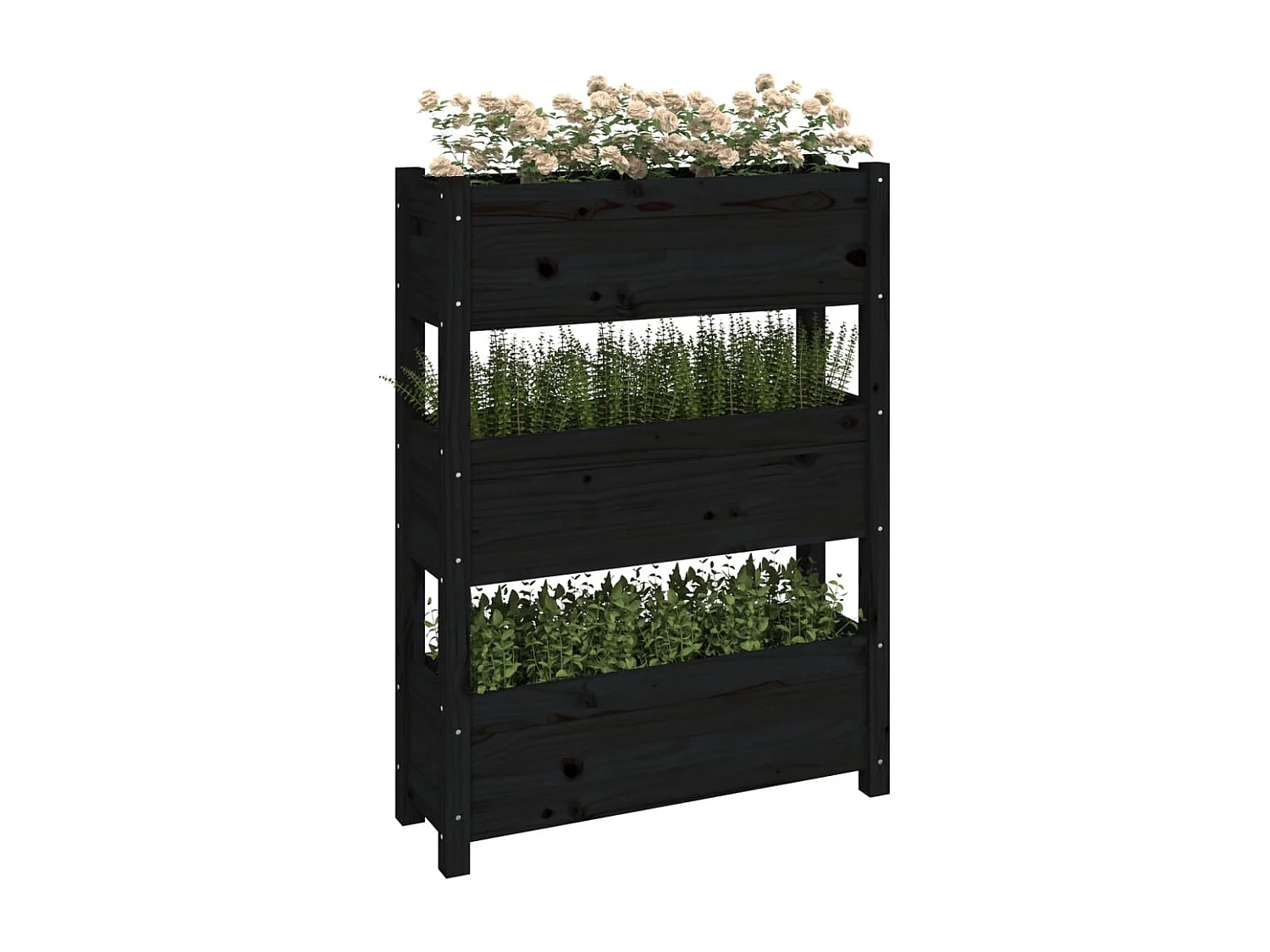 Jardinière Noir 77x25x104,5 Bois massif de pin