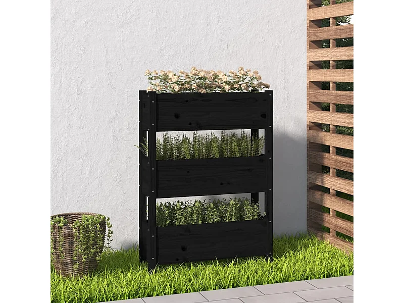 Jardinière Noir 77x25x104,5 Bois massif de pin