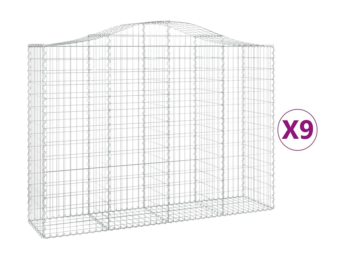Paniers à gabions arqués 9 pcs 200x50x140-160 Fer galvanisé