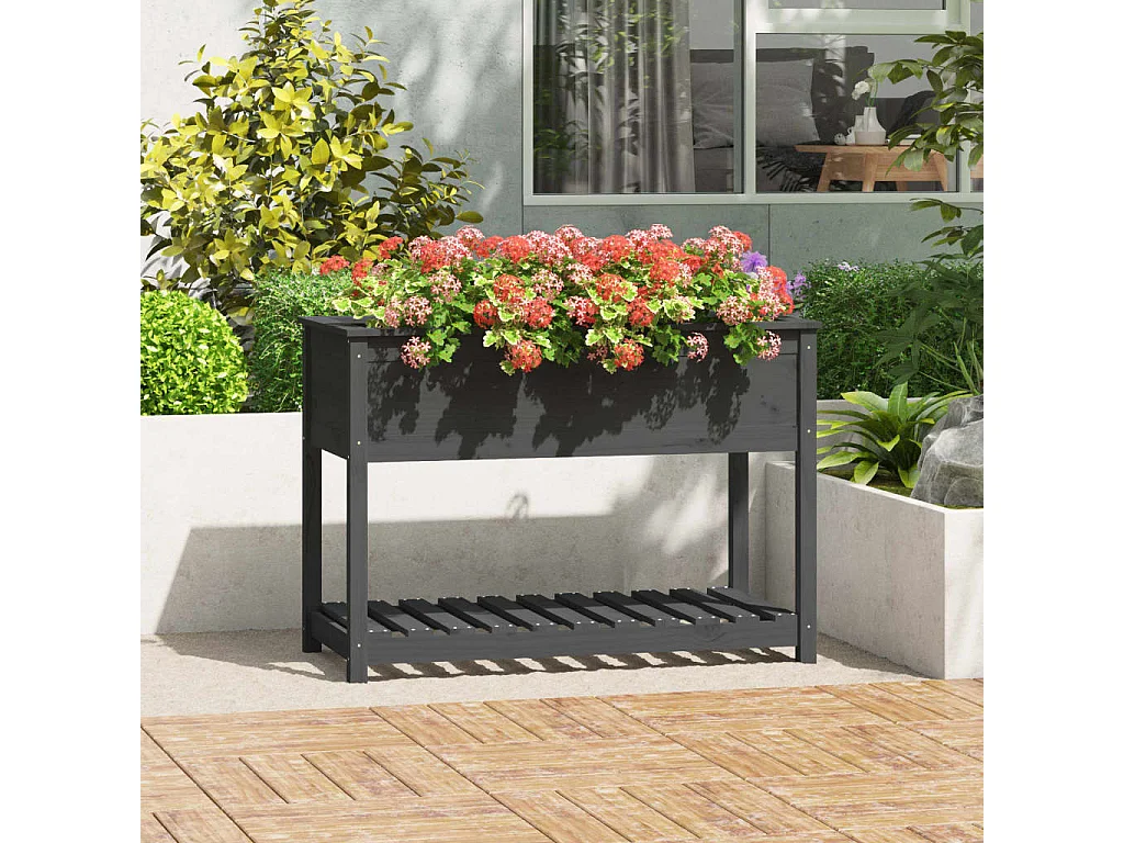 Jardinière avec étagère Gris 111,5x54x81 Bois massif de pin