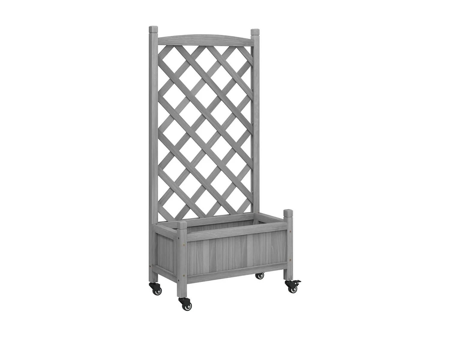 Jardinière avec treillis et roues gris bois massif de sapin