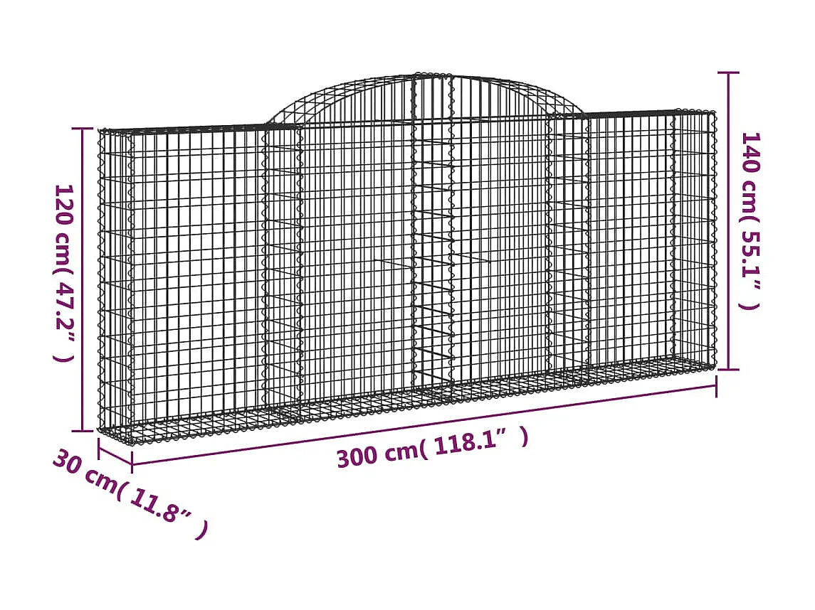 Panier de gabions arqué 300x30x120-140 Fer galvanisé