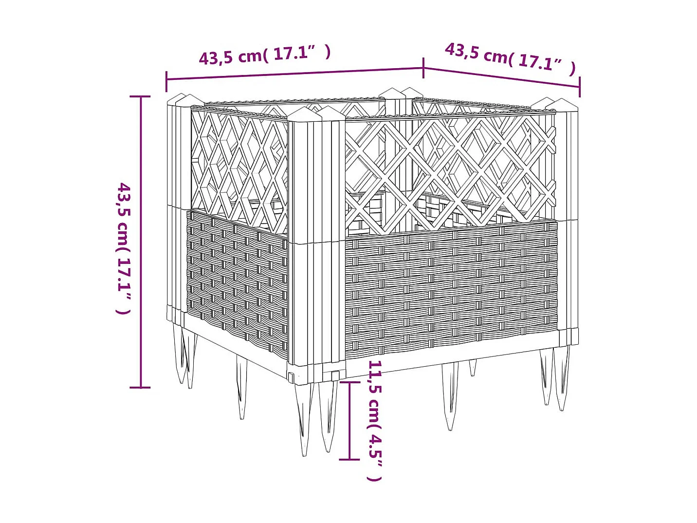 Jardinière avec piquets blanc 43,5x43,5x43,5 PP