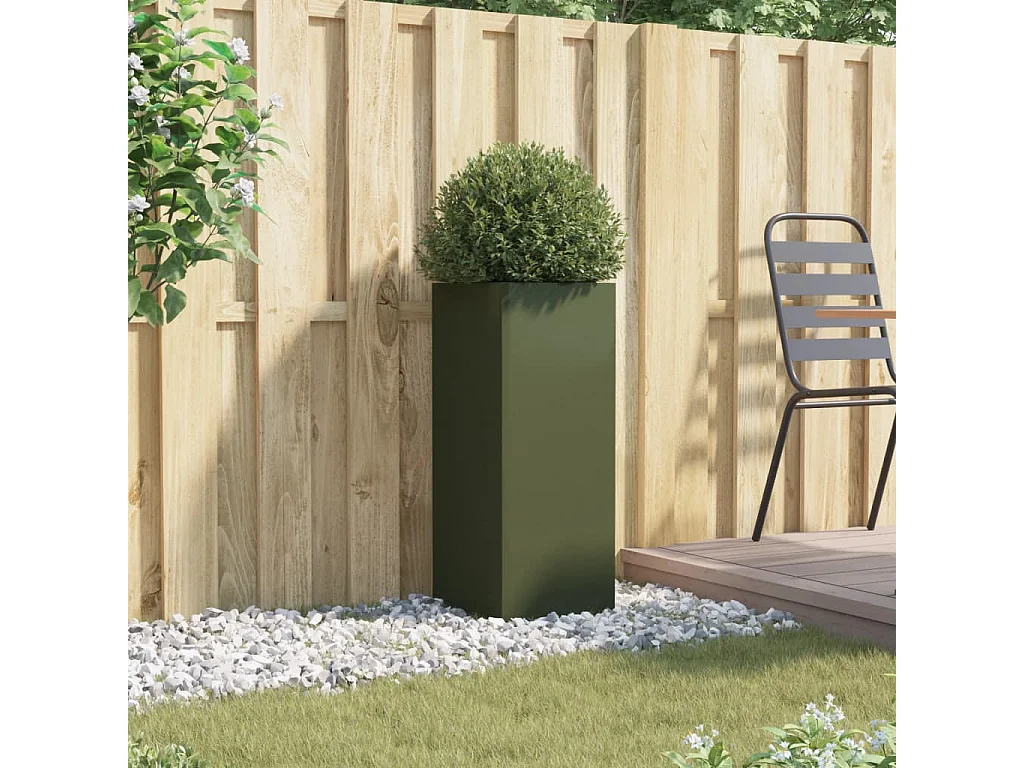 Jardinière vert olive 32x27,5x75 acier laminé à froid