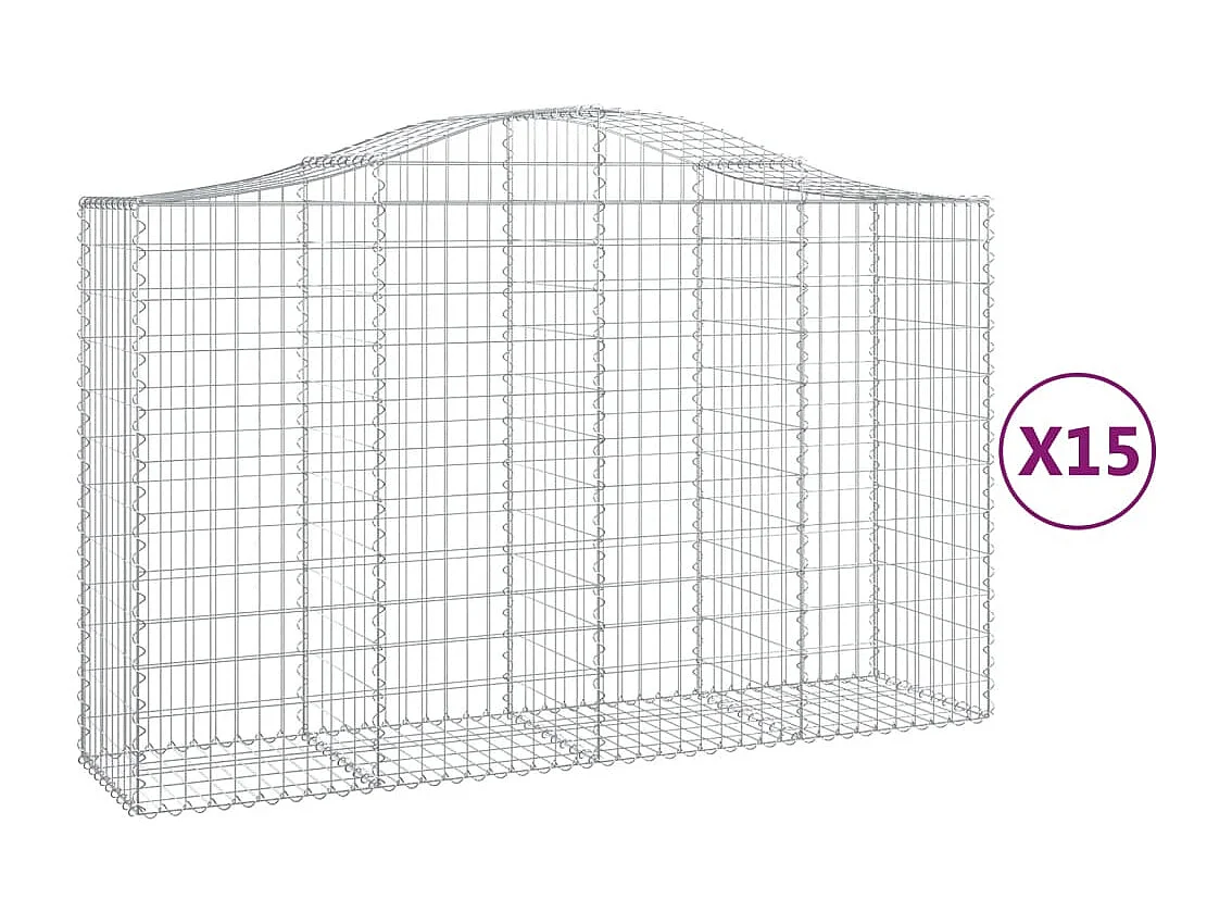 Paniers à gabions arqués 15 pcs 200x50x120-140 Fer galvanisé