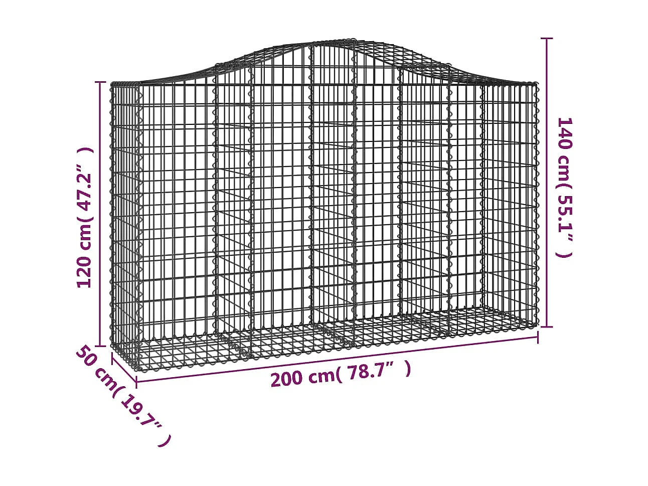 Paniers à gabions arqués 15 pcs 200x50x120-140 Fer galvanisé