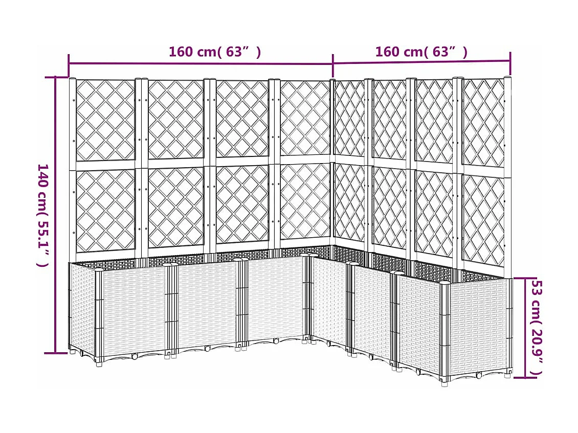 Jardinière avec treillis noir 160x160x140 PP