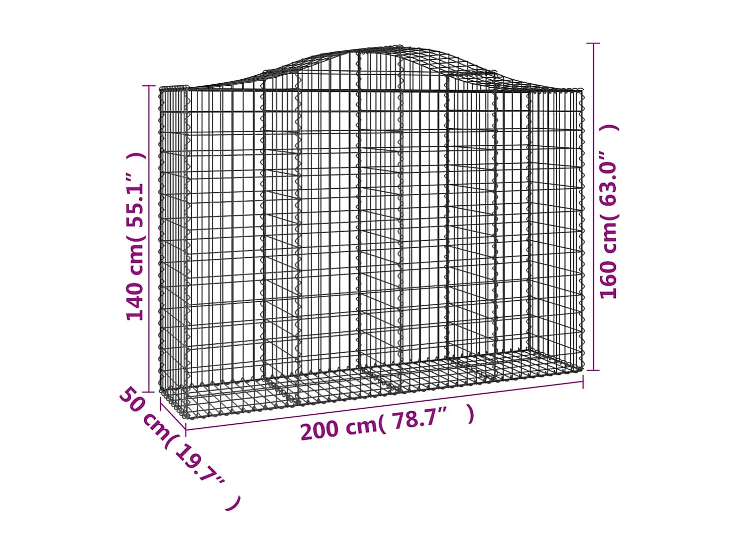 Paniers à gabions arqués 10 pcs 200x50x140-160 Fer galvanisé