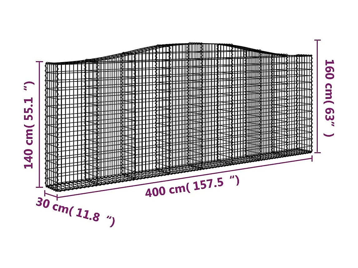 Paniers à gabions arqués 5 pcs 400x30x140-160 Fer galvanisé