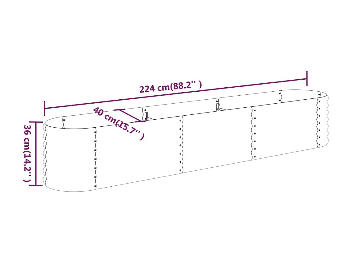 Jardinière Acier enduit de poudre 224x40x36 Argenté
