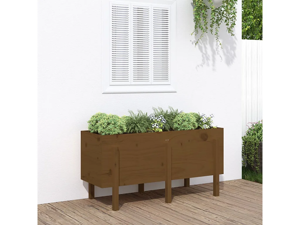 Lit surélevé de jardin brun miel 121x50x57 bois de pin massif