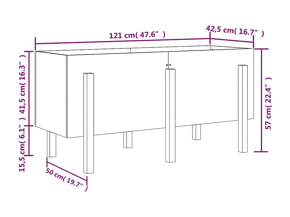 Lit surélevé de jardin brun miel 121x50x57 bois de pin massif