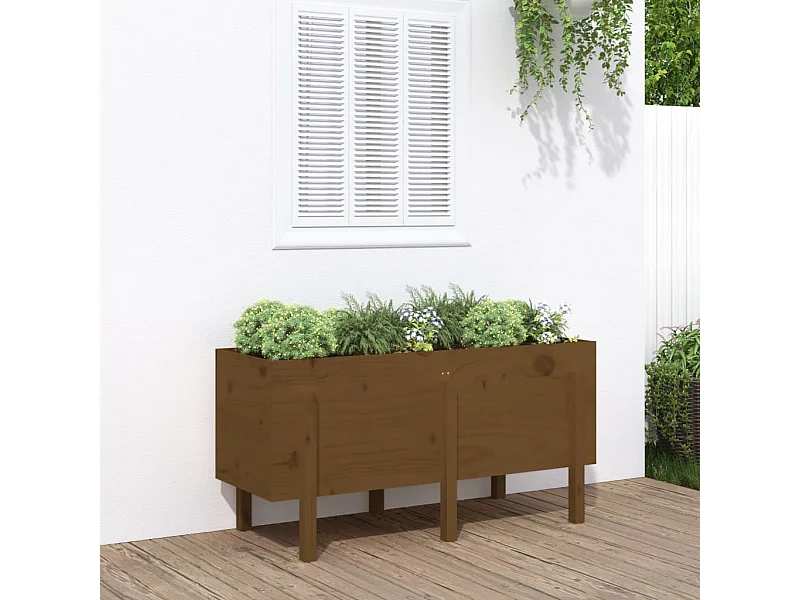 Lit surélevé de jardin brun miel 121x50x57 bois de pin massif
