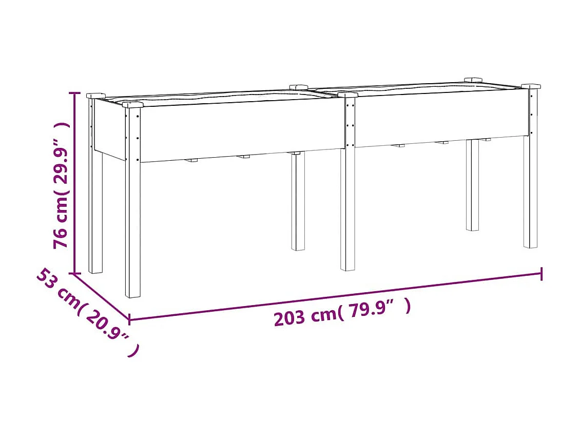 Jardinière avec doublure 203x53x76 bois massif de sapin