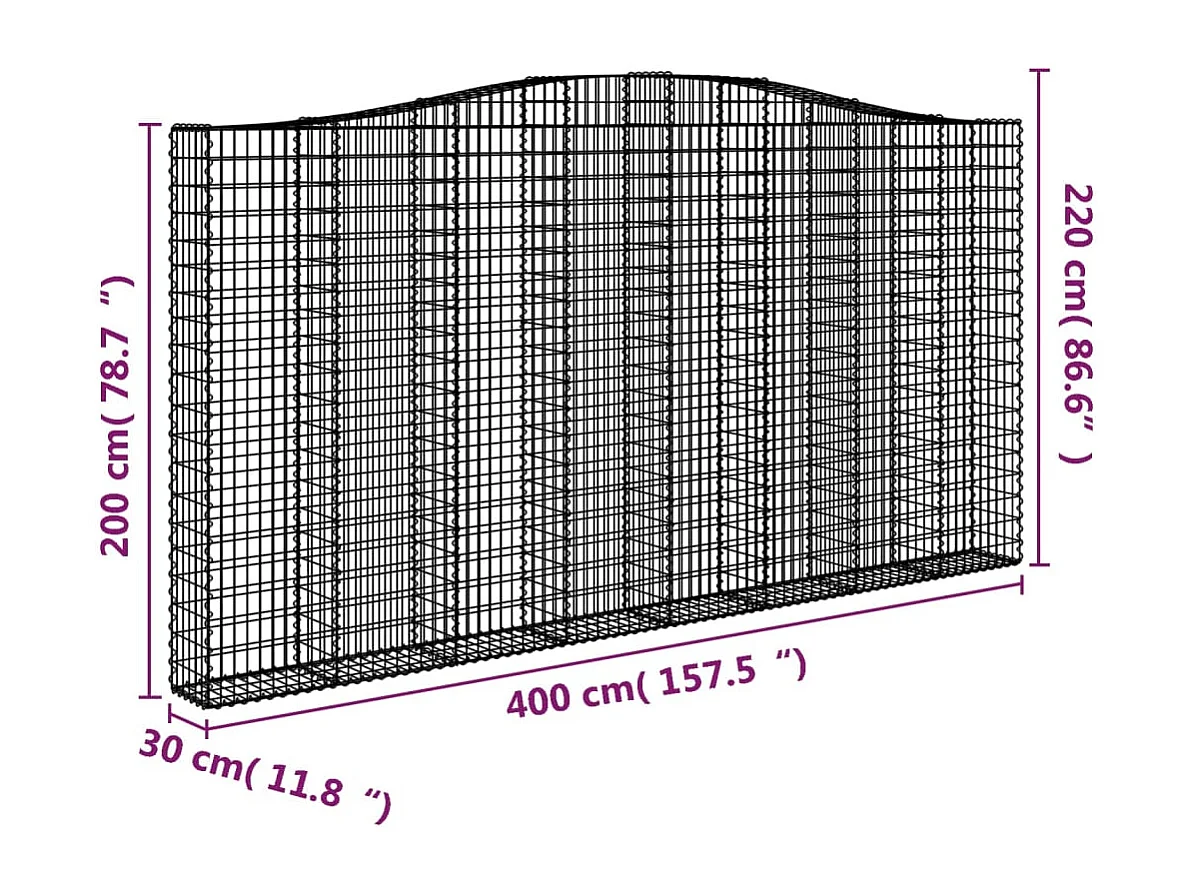 Panier de gabions arqué 400x30x200-220 Fer galvanisé