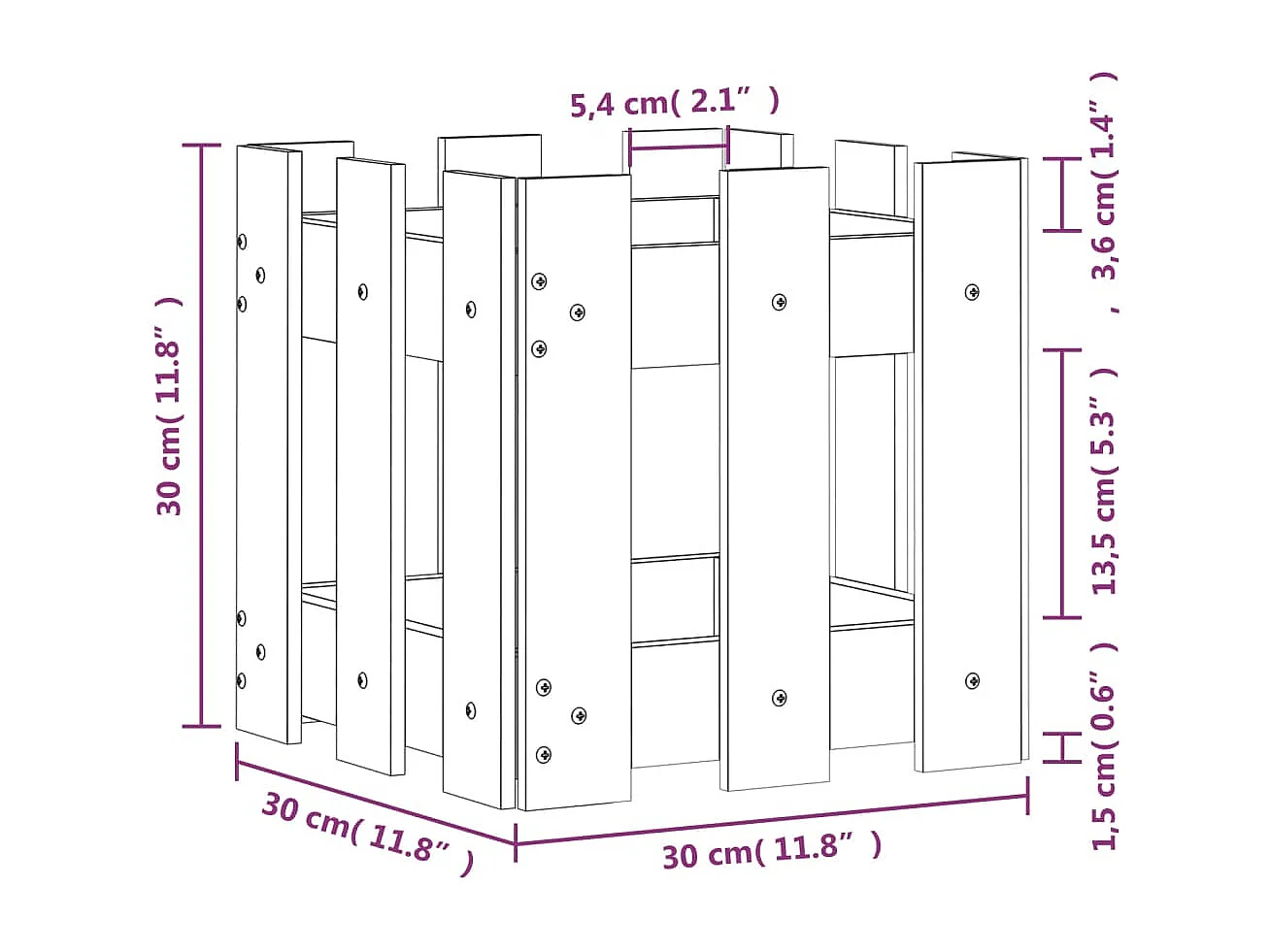 Jardinière avec design de clôture blanc 30x30x30 pin massif