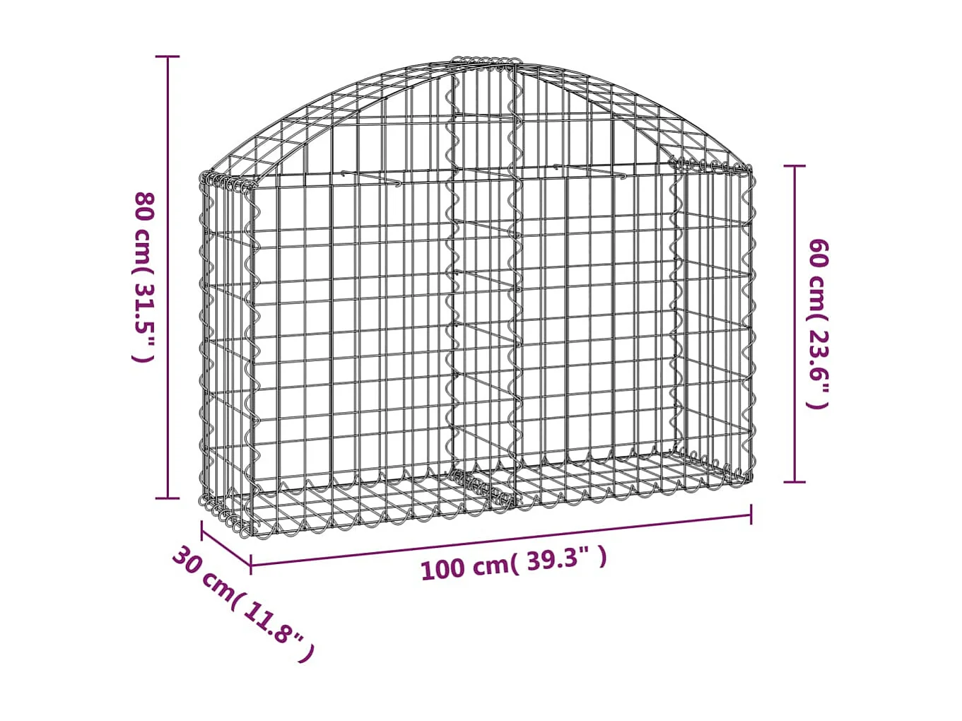 Panier de gabions arqué 100x30x60-80 Fer galvanisé
