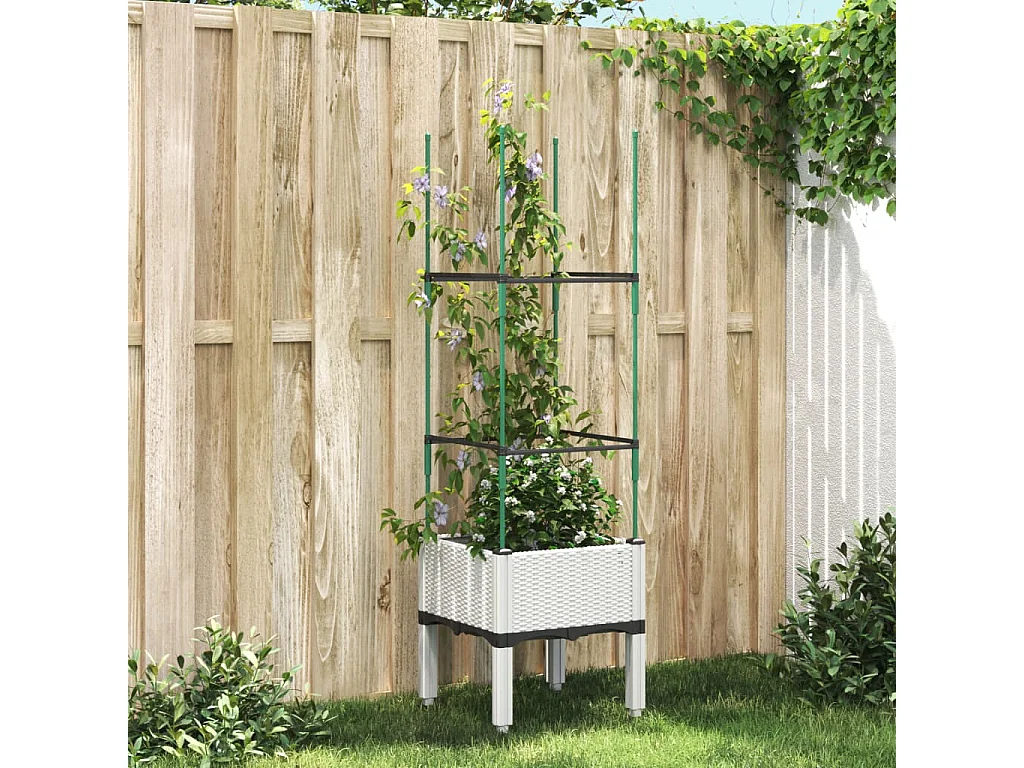 Jardinière avec treillis blanc 40x40x142,5 PP