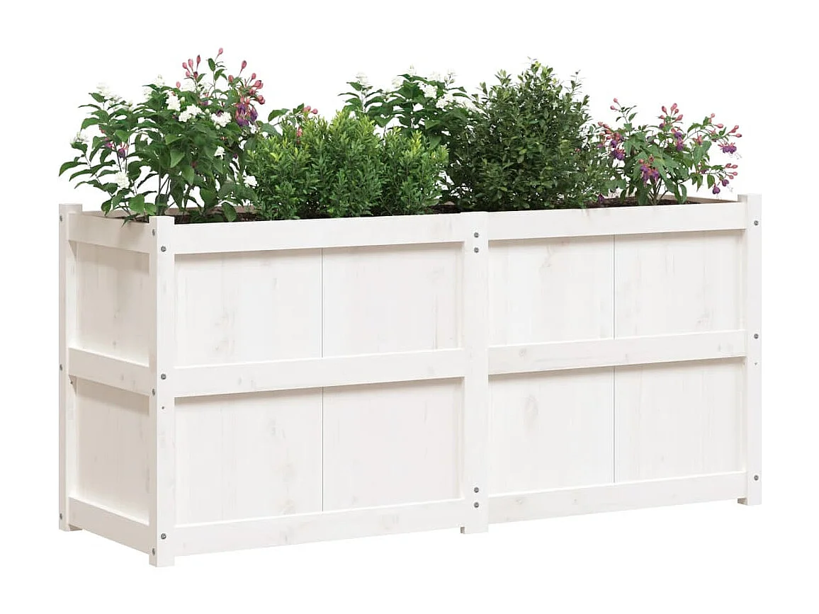 Jardinière blanc 150x50x70 bois de pin massif