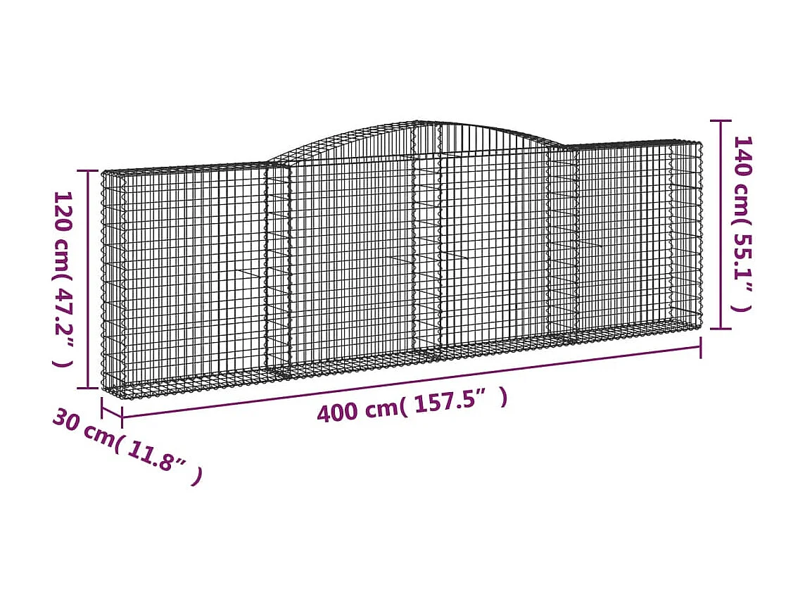 Panier de gabions arqué 400x30x120-140 Fer galvanisé