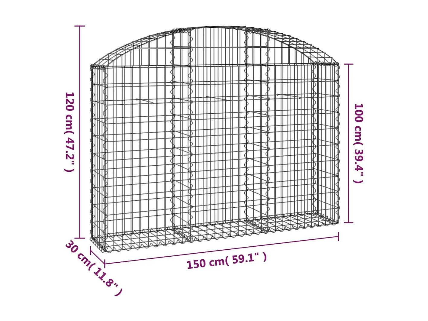 Panier de gabions arqué 150x30x100-120 Fer galvanisé