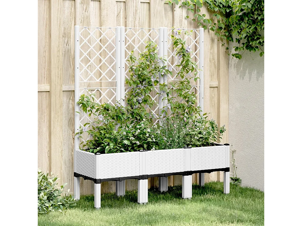 Jardinière avec treillis blanc 120x40x142 PP