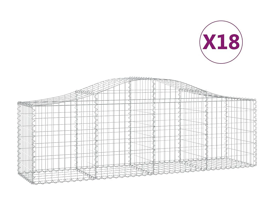 Paniers à gabions arqués 18 pcs 200x50x60-80 fer galvanisé