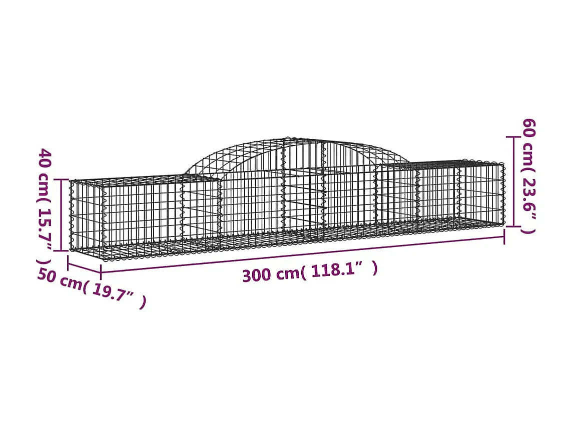 Paniers à gabions arqués 25 pcs 300x50x40-60 fer galvanisé
