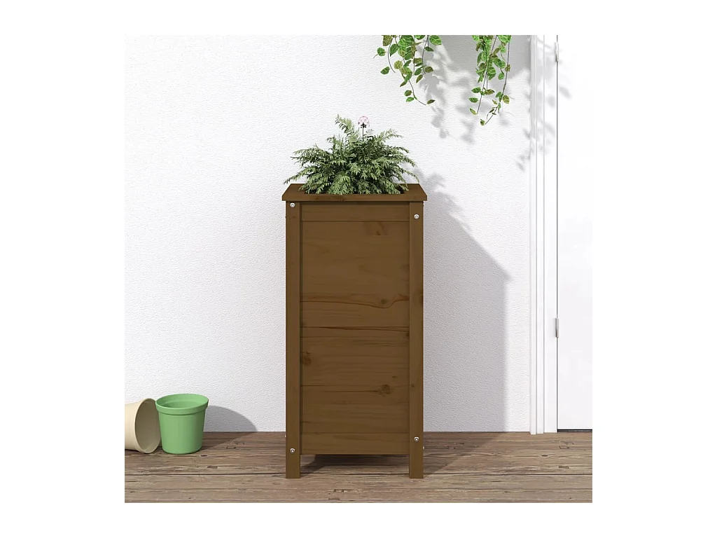 Jardinière marron miel 40x40x78 bois massif de pin