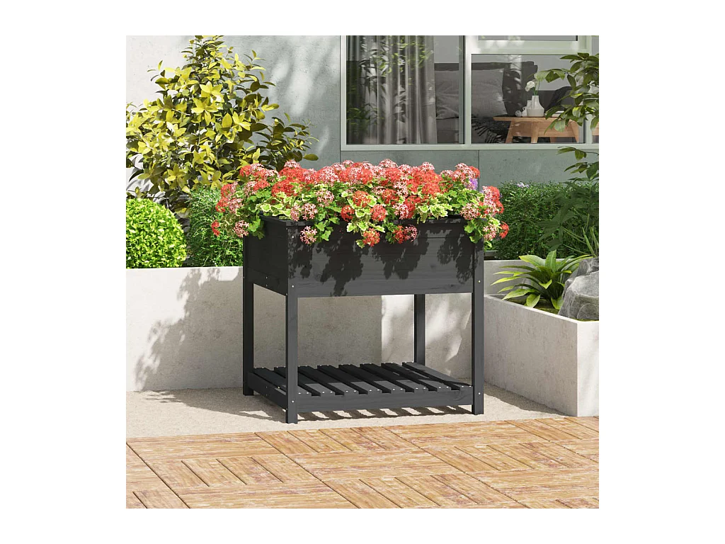 Jardinière avec étagère Gris 82,5x82,5x81 Bois massif de pin