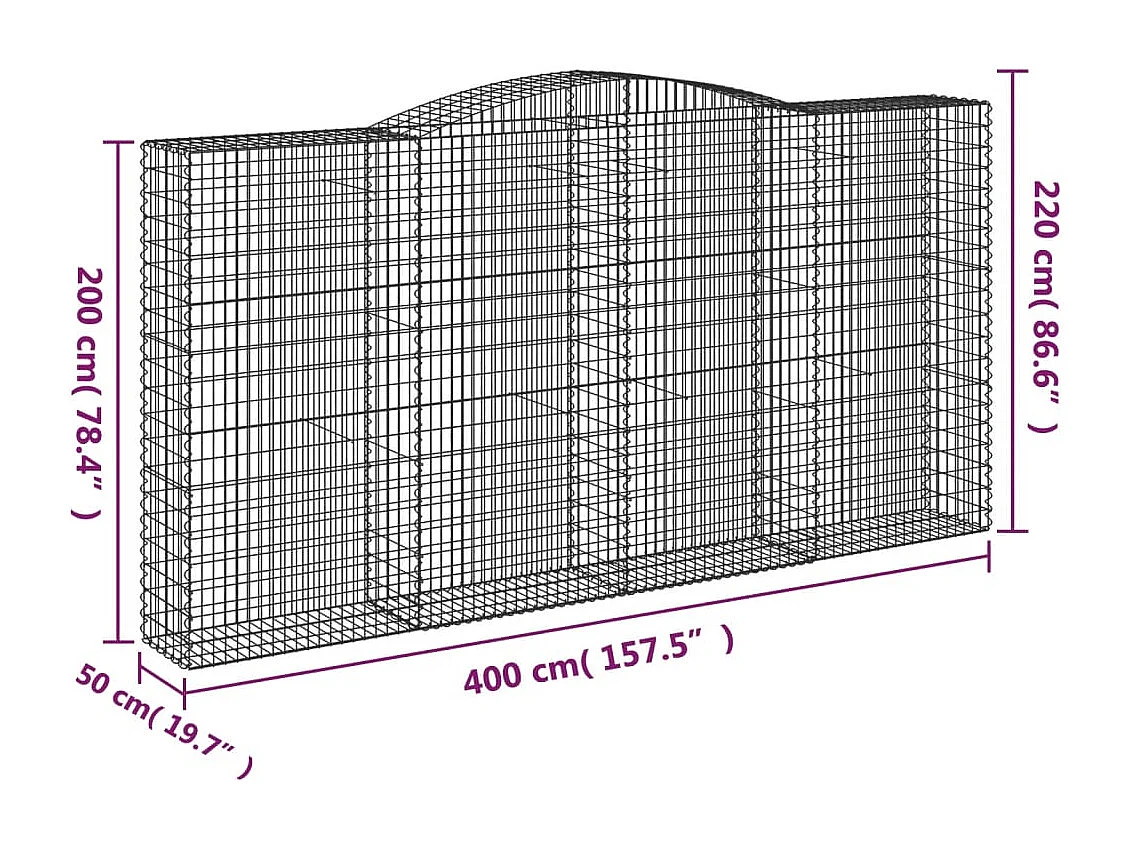 Paniers à gabions arqués 4 pcs 400x50x200-220 Fer galvanisé