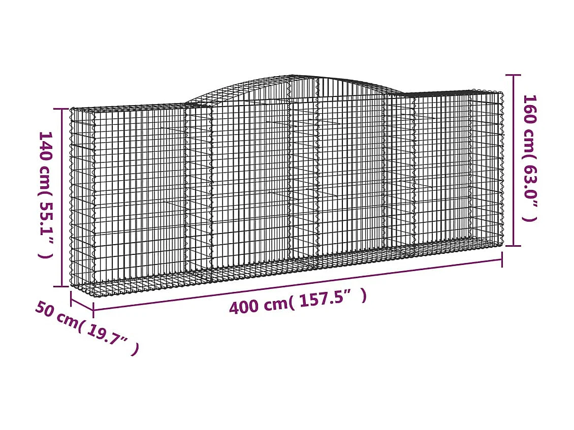 Paniers à gabions arqués 3 pcs 400x50x140-160 Fer galvanisé