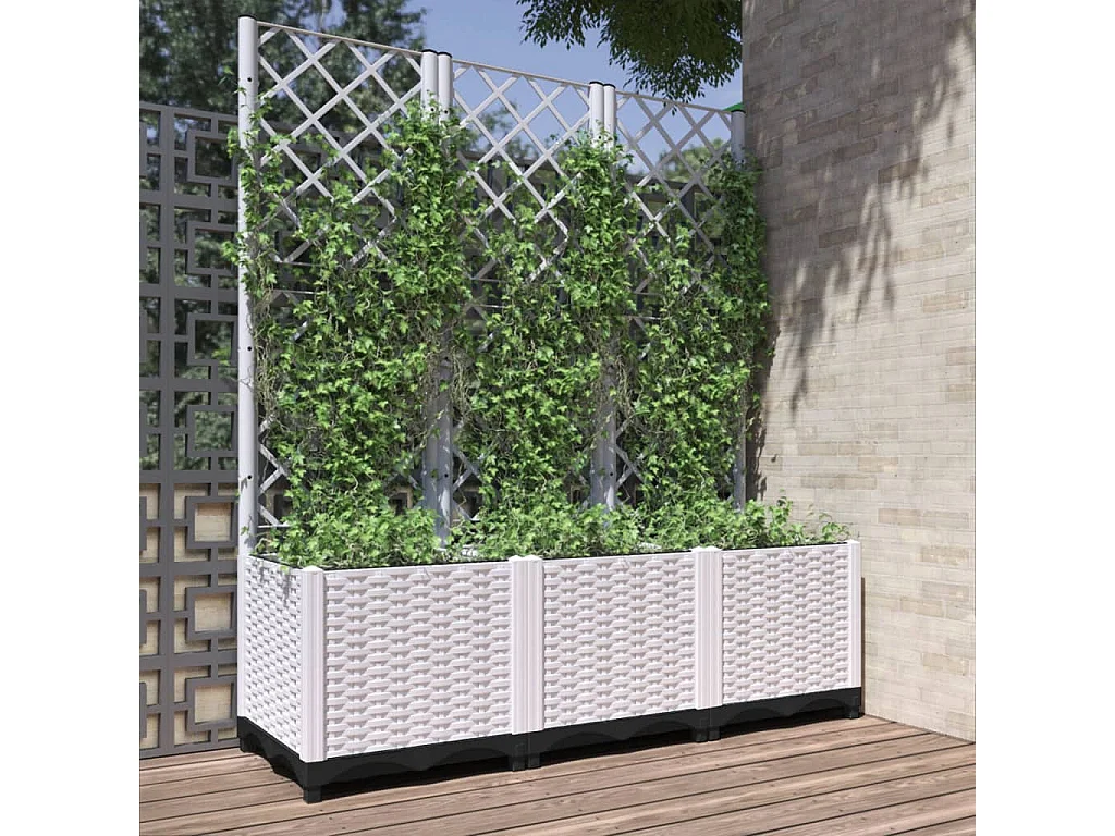 Jardinière avec treillis Blanc 120x40x136 PP