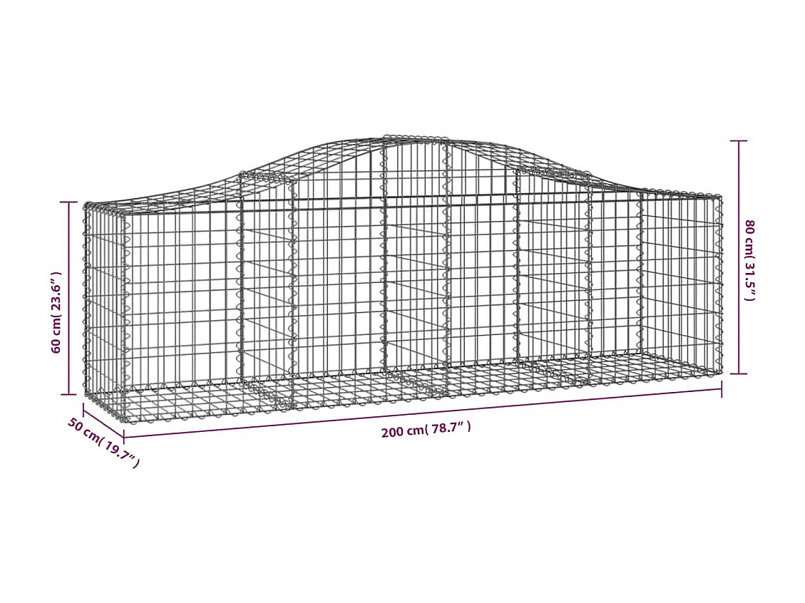 Paniers à gabions arqués 3 pcs 200x50x60-80 Fer galvanisé