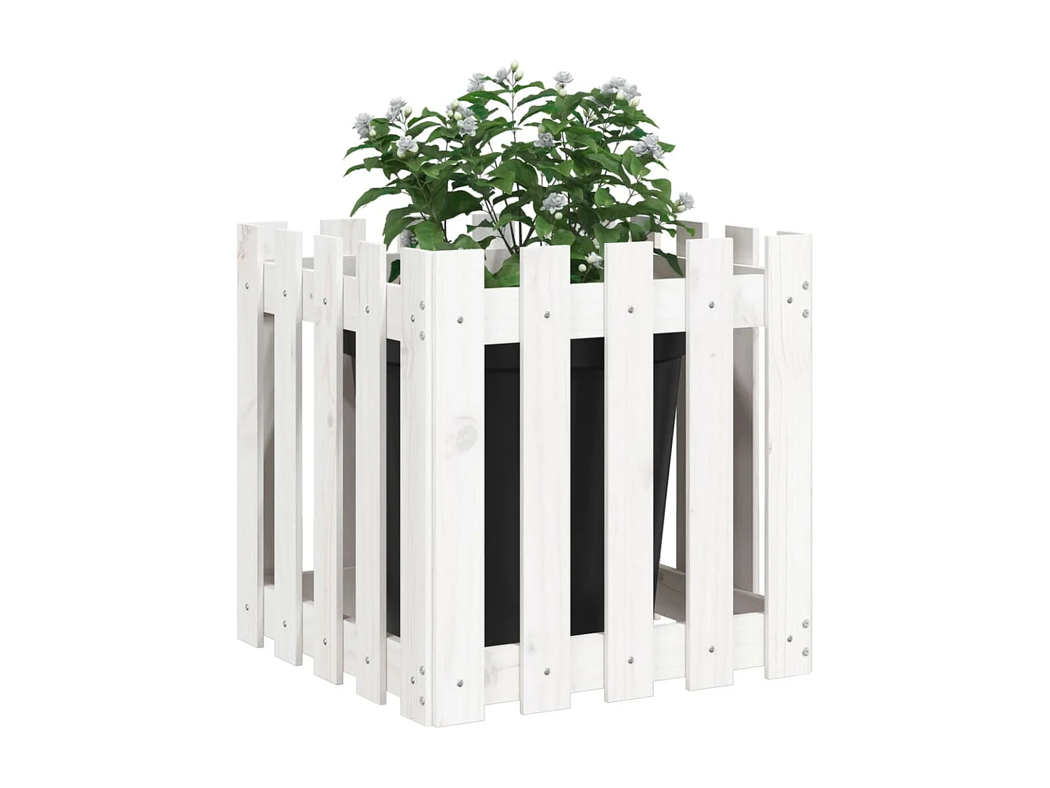 Jardinière avec design de clôture blanc 50x50x50 pin massif