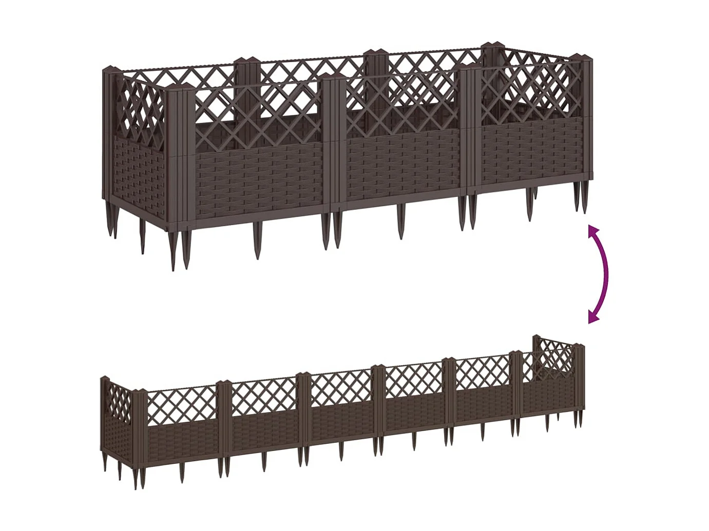 Jardinière avec piquets marron 123,5x43,5x43,5 PP