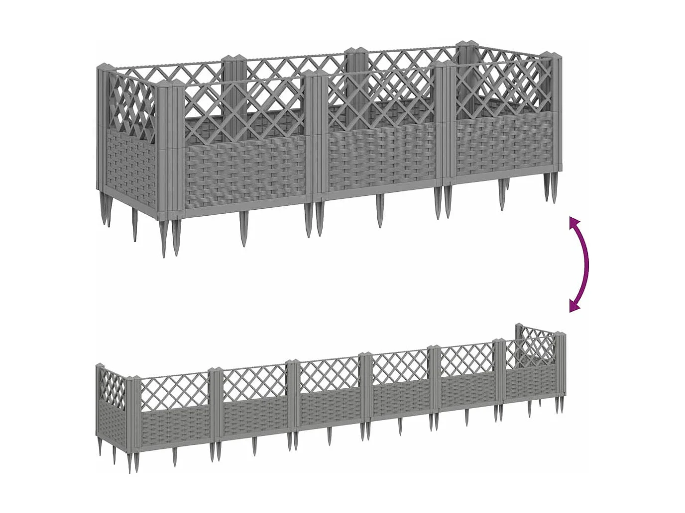 Jardinière avec piquets gris clair 123,5x43,5x43,5 PP