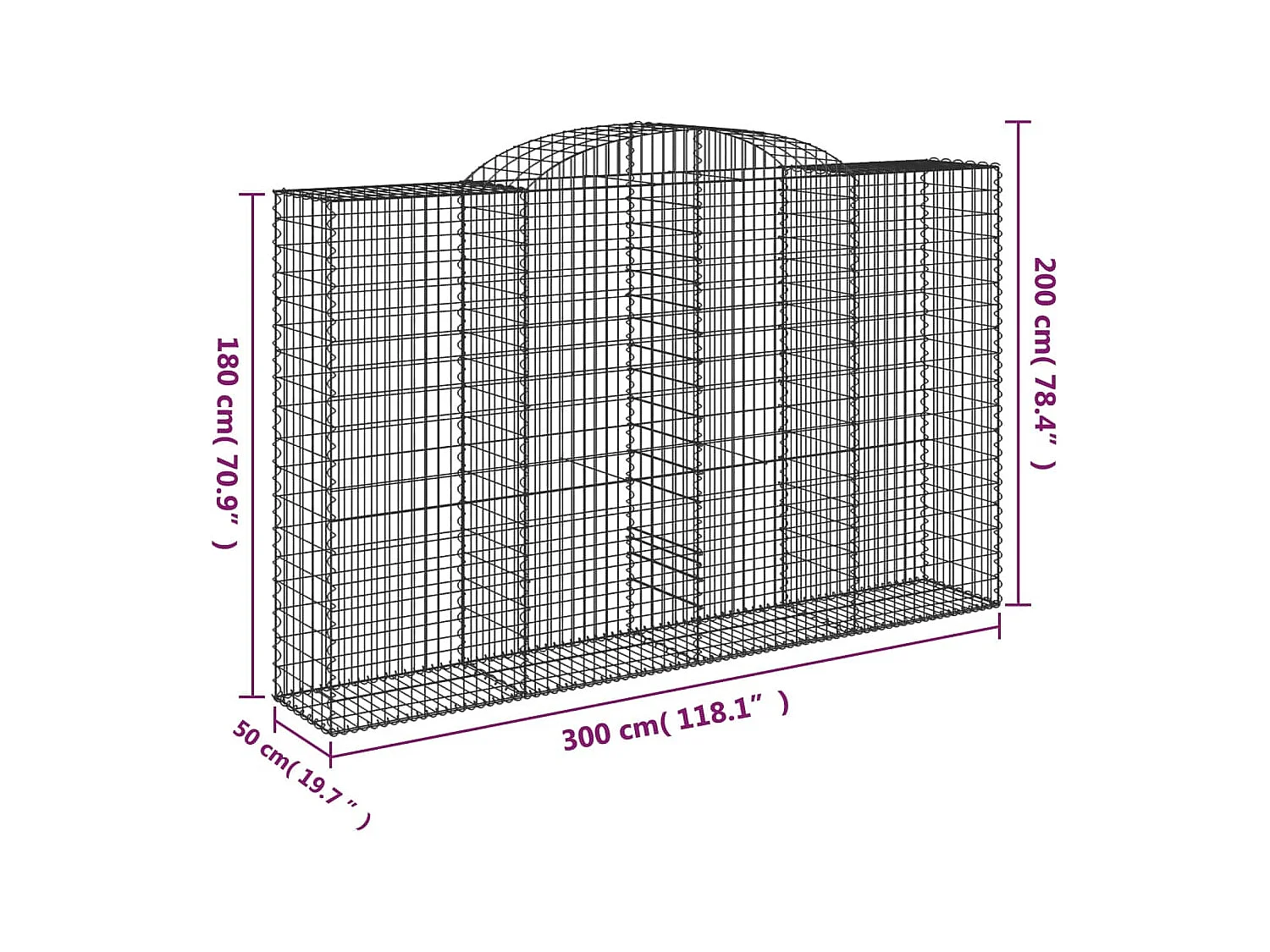 Paniers à gabions arqués 8 pcs 300x50x180-200 fer galvanisé