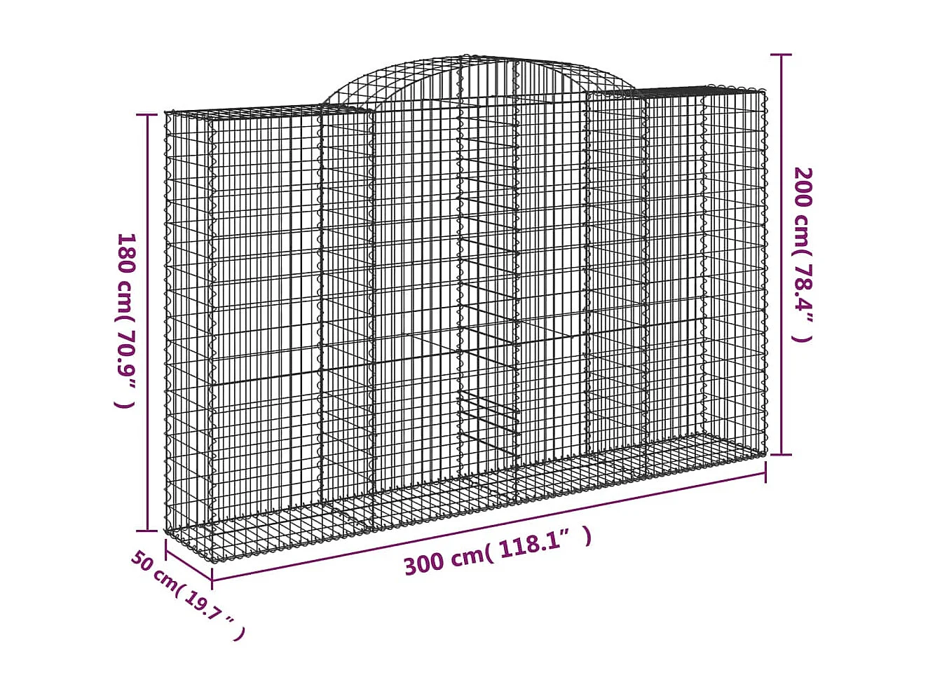 Paniers à gabions arqués 8 pcs 300x50x180-200 fer galvanisé