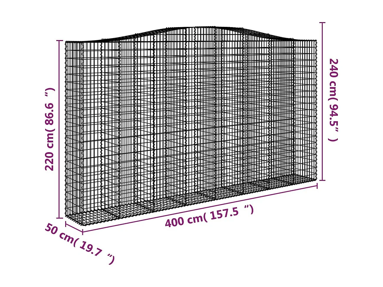 Paniers à gabions arqués 3 pcs 400x50x220-240 Fer galvanisé