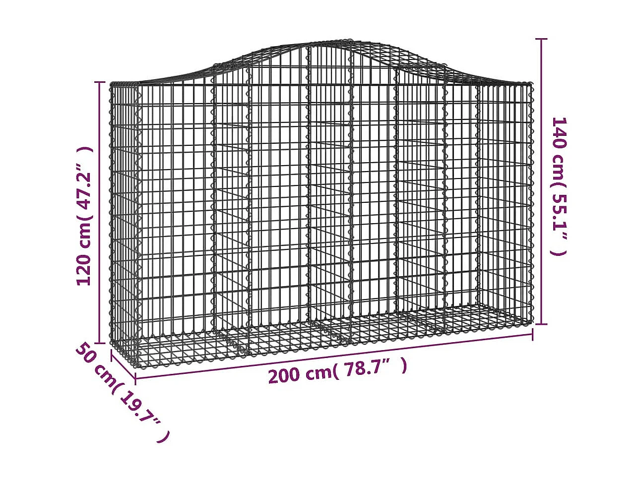 Paniers à gabions arqués 12 pcs 200x50x120-140 Fer galvanisé