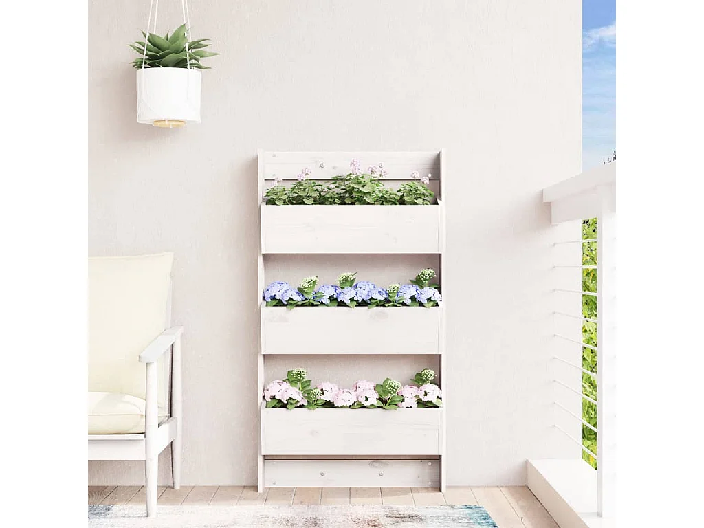 Jardinière murale 3 niveaux 60x18,5x110 blanc pin massif