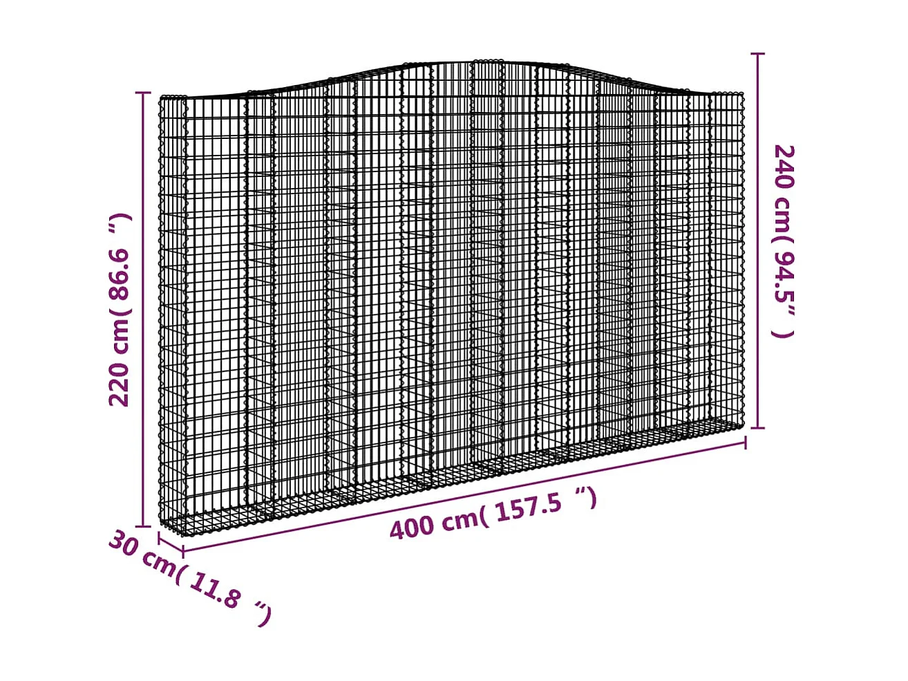 Panier de gabions arqué 400x30x220-240 Fer galvanisé