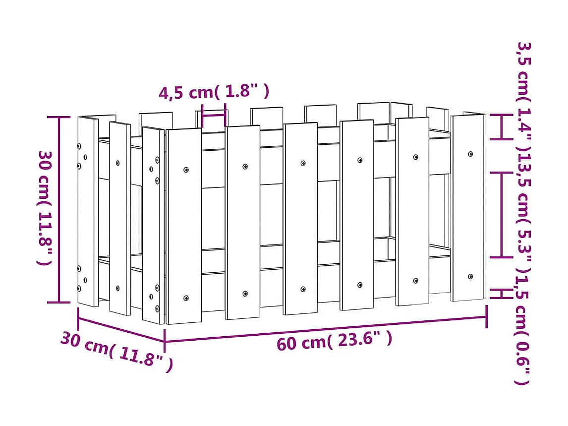 Jardinière avec design de clôture 60x30x30 pin massif