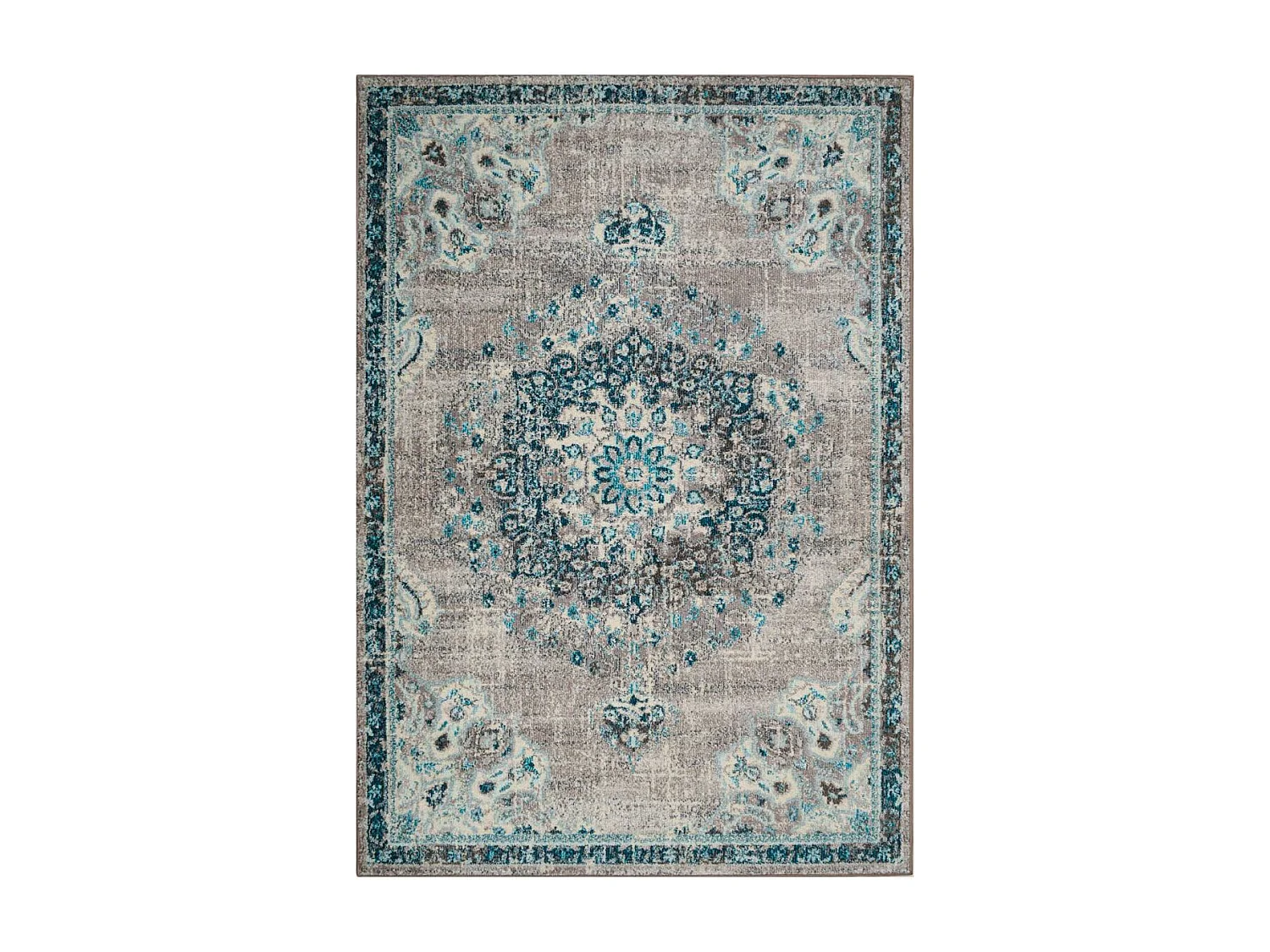 Tapis orient 200x290 rectangle bleu et bleu ciel tissé motif traditionnel OLDA